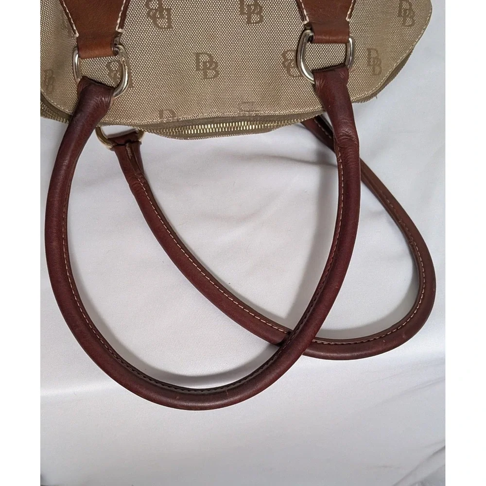 Dooney & Bourke Satchel Vintage Tan Brown Monogram Logo Canvas Leather Dome Bag